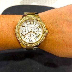 Michael Kors Women’s Gold Watch with Rhinestone Trim Around Face